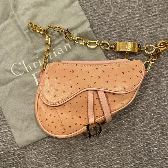 RARE Dior by Galliano Ostrich Saddle Bag in Pink - Picture 2 of 12